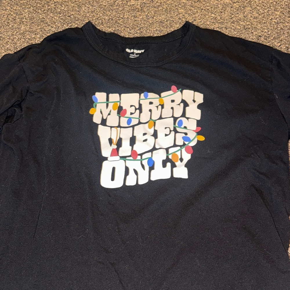Old Navy Black Pajama Top with Festive Print